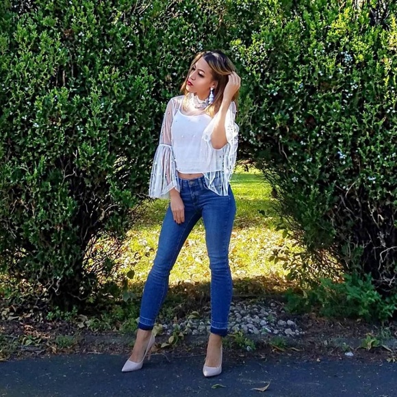 Pearl Blouse Ruffle Sleeve Blouse - White - Picture 2 of 4